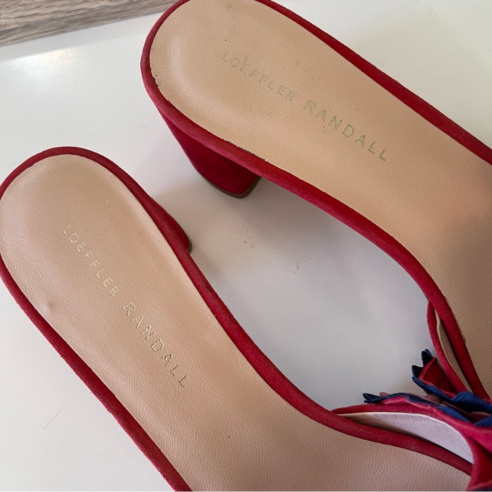 LOEFFLER RANDALL Vera City Red Suede Ruffle Slide Sandals - Picture 7 of 15